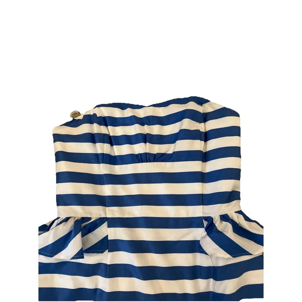 Lilly Pulitzer Royal Blue/White Cabana Striped Strapless cocktail Dress Size 0 - Picture 2 of 10